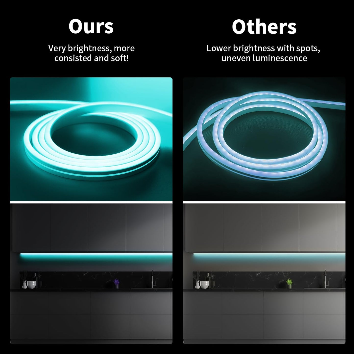 iNextStation 12V Ice Blue LED Strip Lights, 16.4FT Waterproof, Flexible, Cuttable, Dimmable Neon Rope Light