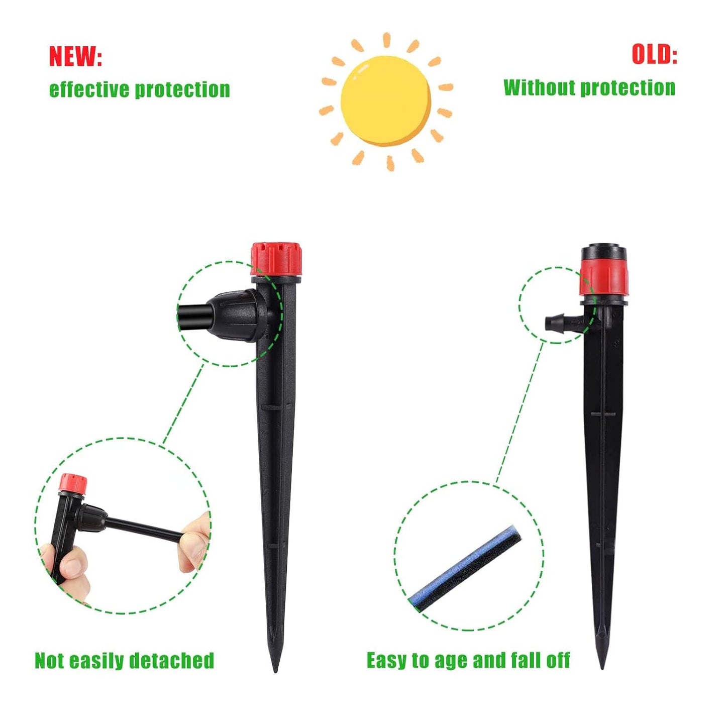 Drip Irrigation Emitters with Adjustable 360 Degree Water Flow Drippers for 1/4 inch Tubing,25pcs Garden Drippers Sprayer 25pcs Drip Irrigation Emitters Perfect(50pcs-Colorful*25 Sprayer*25 Drip)