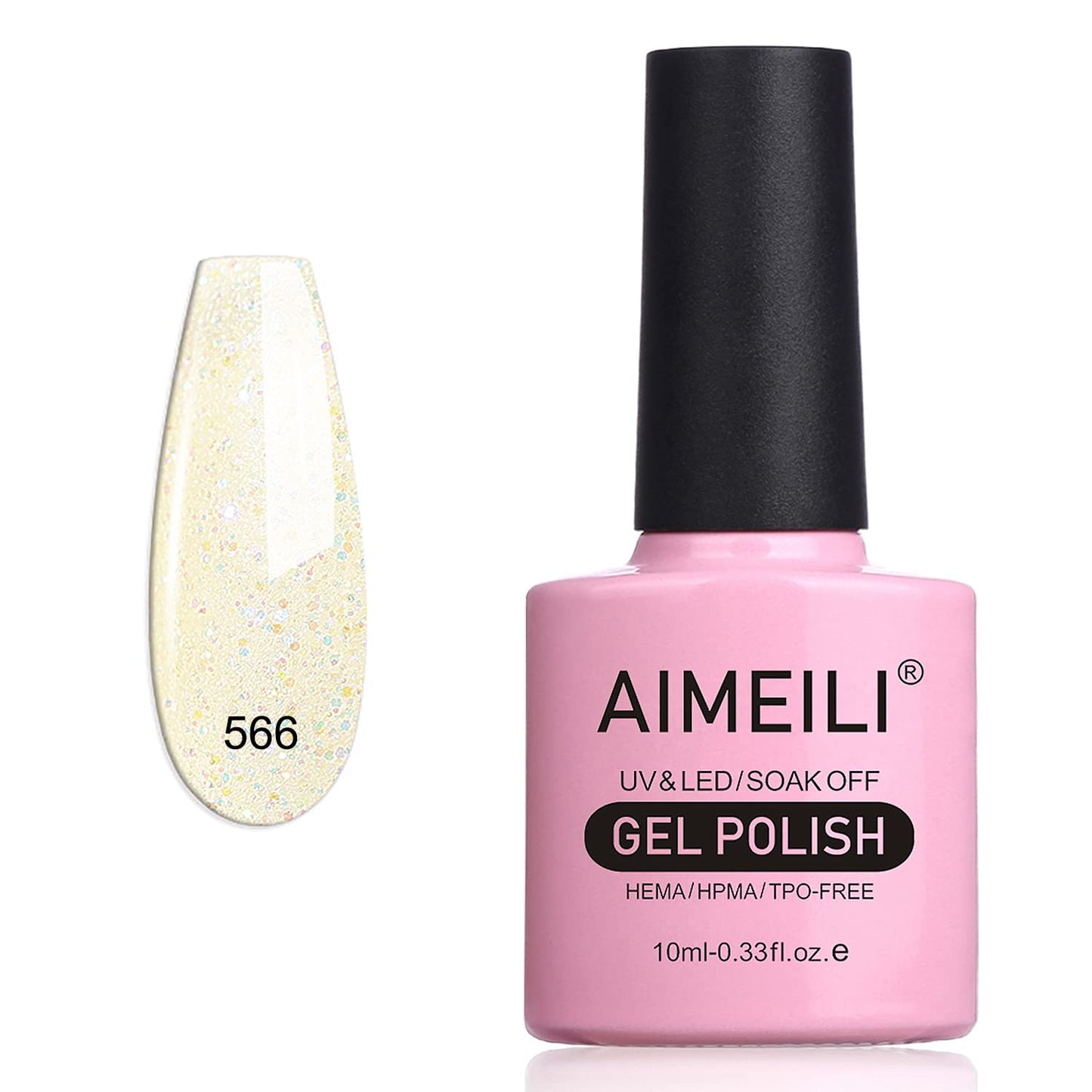 AIMEILI Hema Free Gel Nail Polish Soak Off U V Yellow Glitter Gel Polish for Nail Art DIY at Home -566 10ml
