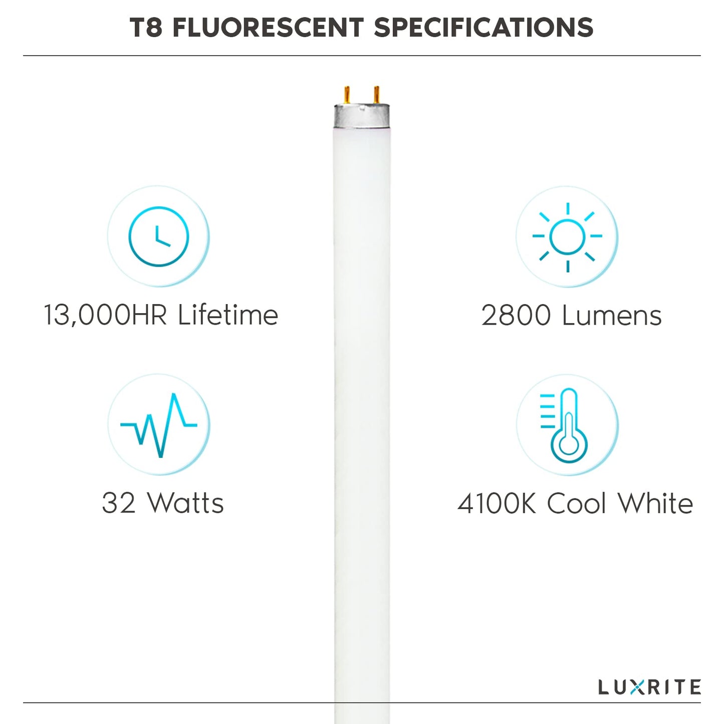 Luxrite F32T8/841 32W 48 Inch T8 Fluorescent Tube Light Bulb, 4100K Cool White, 2800 Lumens, G13 Medium Bi-Pin Base, LR20732, 6 count (Pack of 1)