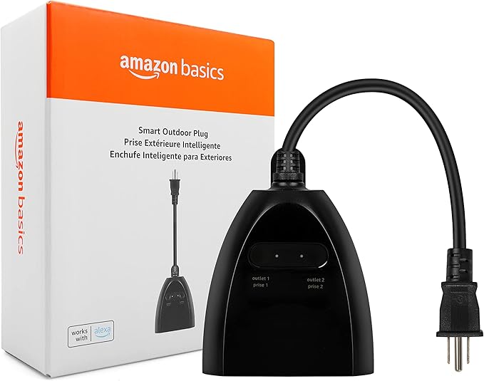 Amazon Basics Outdoor Smart Plug with 2 Individually Controlled Outlets, Works with Alexa Only, 2.4 GHz Wi-Fi, No Hub Requ...