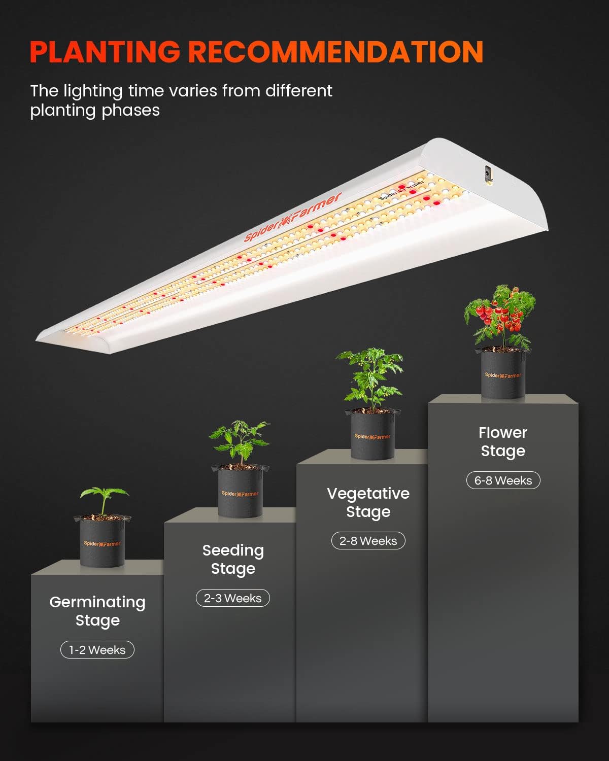 Spider Farmer SF600 LED Grow Lights 2x4 ft Coverage Sunlike Full Spectrum Plant Growing Lamp for Indoor Plants Seeding Veg Flower Energy Saving & High Efficiency Grow Light 384 Diodes