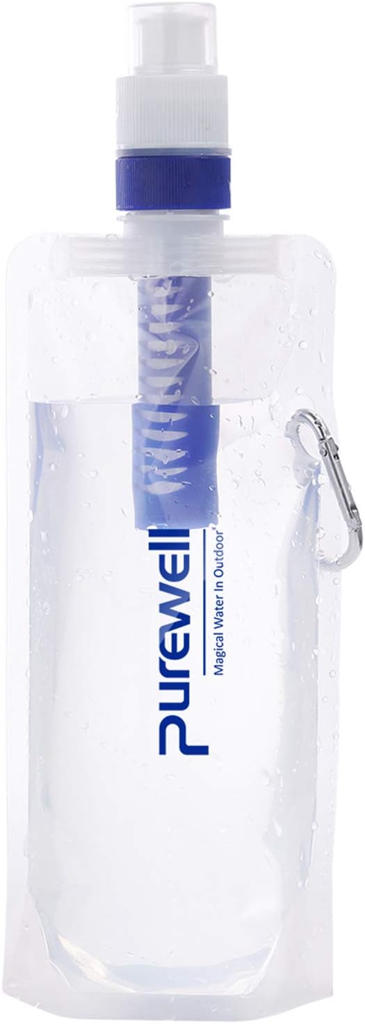 Collapsible Water Filter Canteens for Hiking, Water Bag/Bottle with Filter, Squeeze Water through a Filter, Lightweight, BPA Free, Leak Proof, Emergency Preparedness