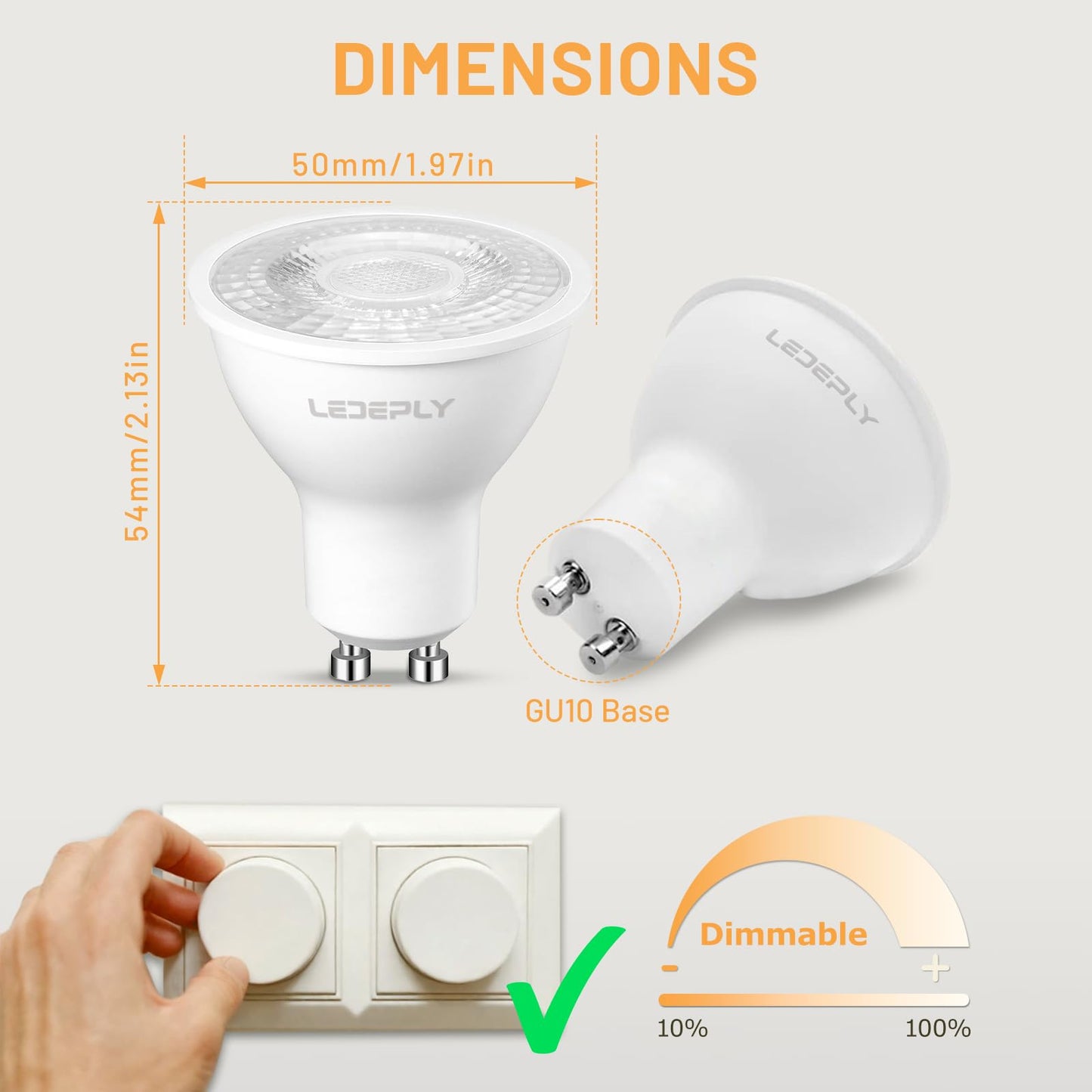 Ledeply Dimmable Led Gu10 Bulbs  5W=50W  2700K Warm White  38 Beam Angle  470 Lm  Bulb  Spotlight For Track Lighting  Kitchen  6 Pack