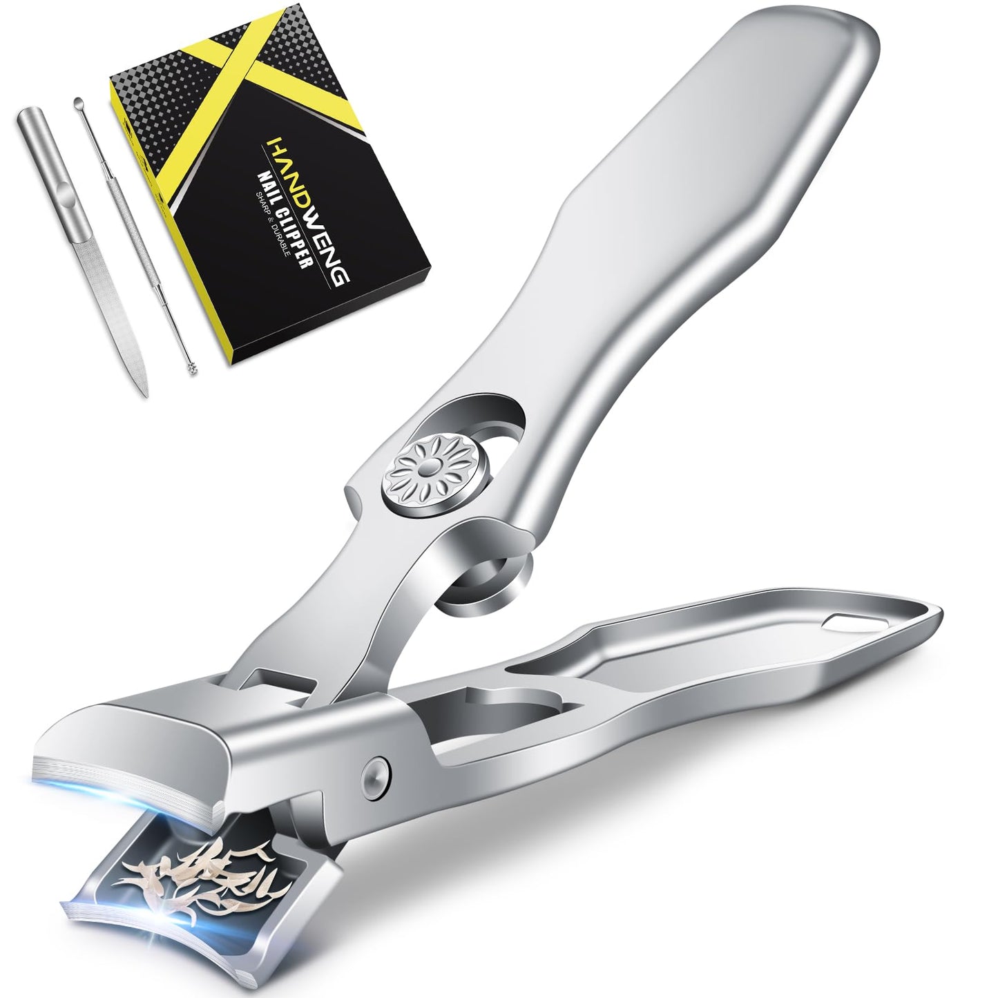 German Nail Clippers for Men Thick Nails, Heavy Duty Toenail Clippers for Seniors with Catcher, Portable Ultra Sharp German Fing