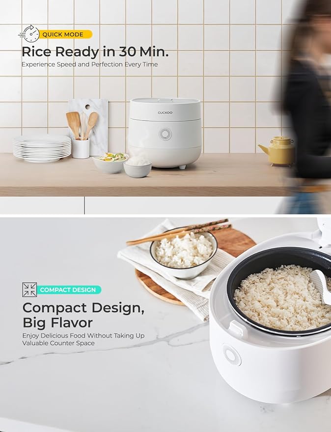 CUCKOO Micom Rice Cooker 3-Cup Uncooked / 6-Cup Cooked with Nonstick Inner Pot, Small Rice Maker with 8 Menu Options, Fuzzy Logic Technology, Auto Clean, Quick Rice Mode, White (CR-0375FW)