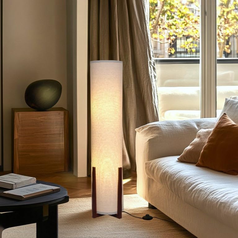 Brightech Parker Floor Lamp - 48 Inch Tall, Wood Frame, Brown, Asian Design for Living Rooms and Offices