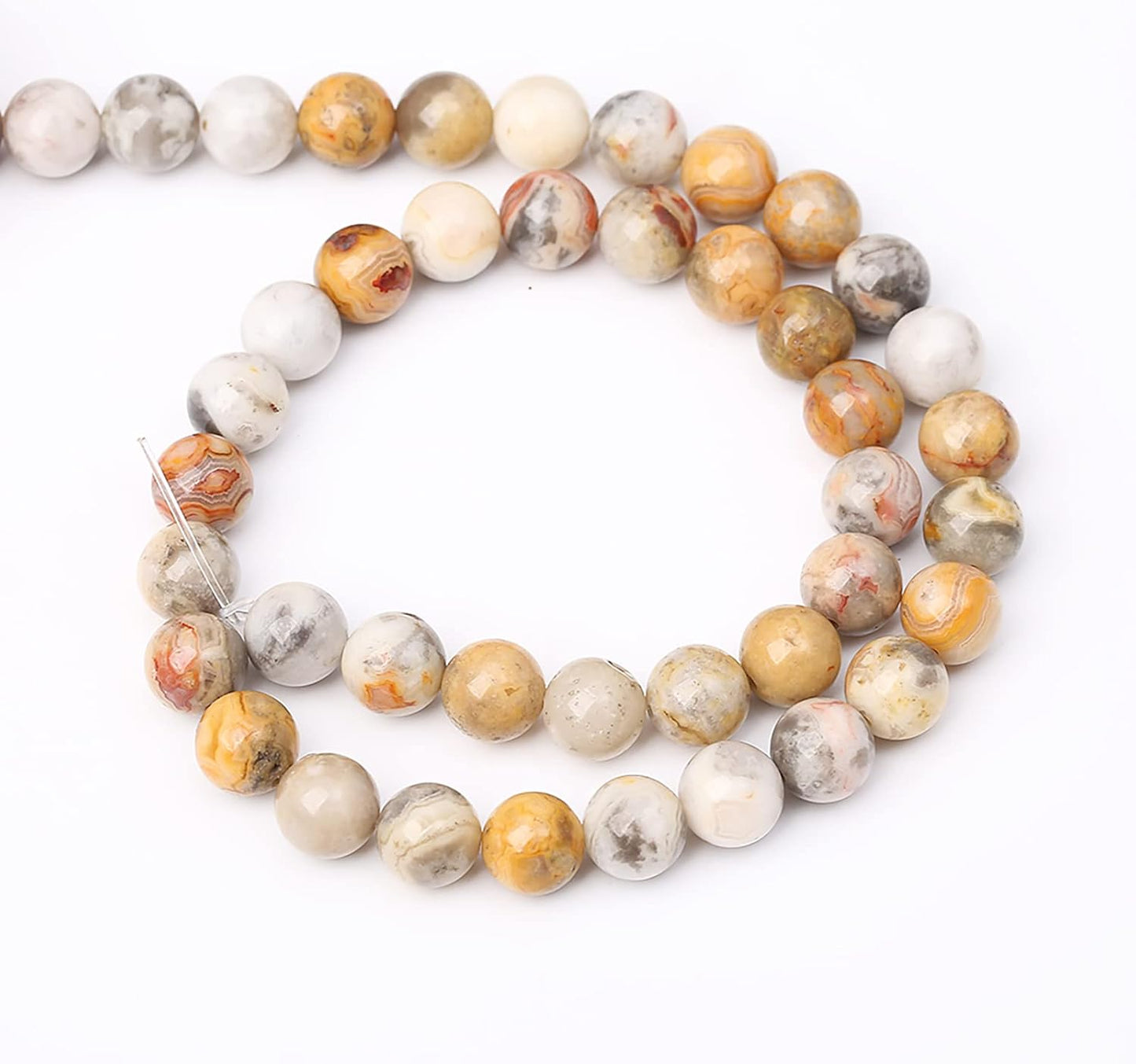 60pcs 6mm Natural Stone Beads Crazy Lace Agate Gemstone Round Loose Beads for Jewelry Making DIY Bracelet Necklace