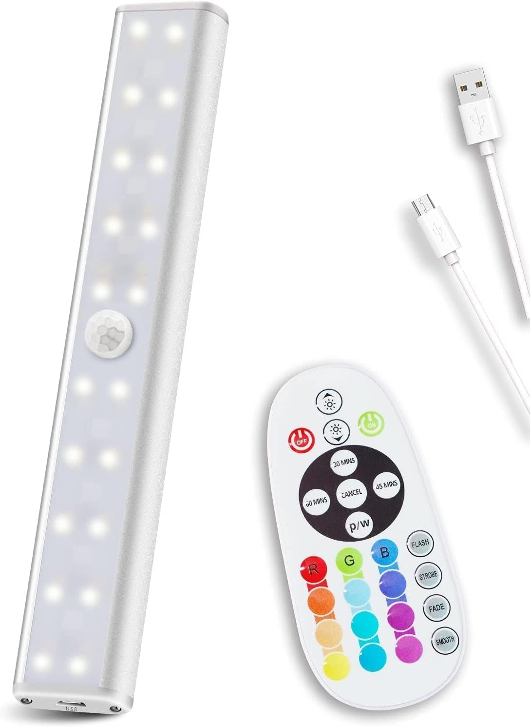 Diomart Remote Control RGB LED Under Cabinet Lighting, Rechargeable, Aluminum, 15 Color Changing, 48 LEDs, 1 Pack