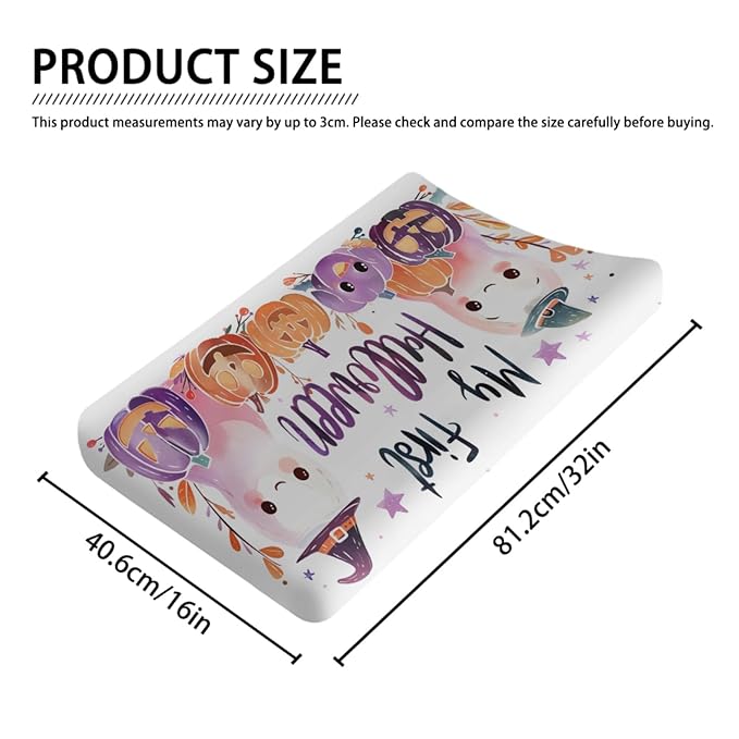 Cartoon Halloween Pumpkin Witch Hats Baby Changing Pad Cover, Unisex Fall Winter Holiday Nursery Diaper Changing Table Pad Mat Sheet for Boys Girls-16x32