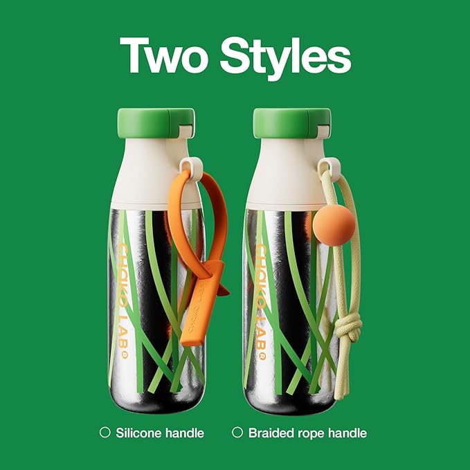 CHAKO LAB Ti material Water Bottle with Two Strap | BPA-Free Leak Proof | 17oz Bottle with Spout Lid & Straw | Grass