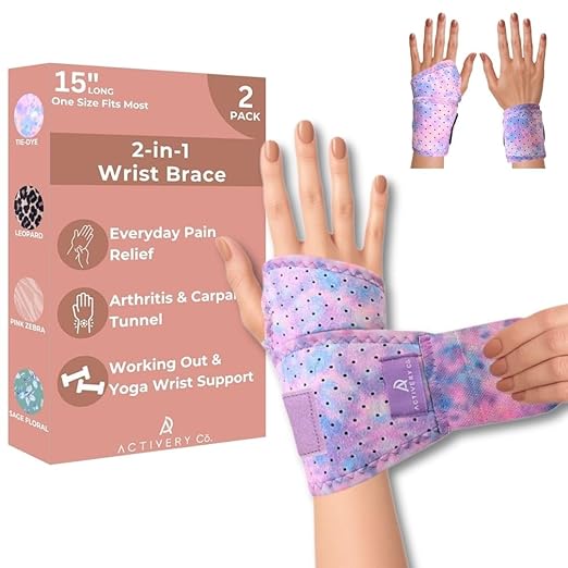 Activery Co. Carpal Tunnel Wrist Brace Left Hand, Right Hand for Women, Day or Night Compression Wrist Support Brace for F...