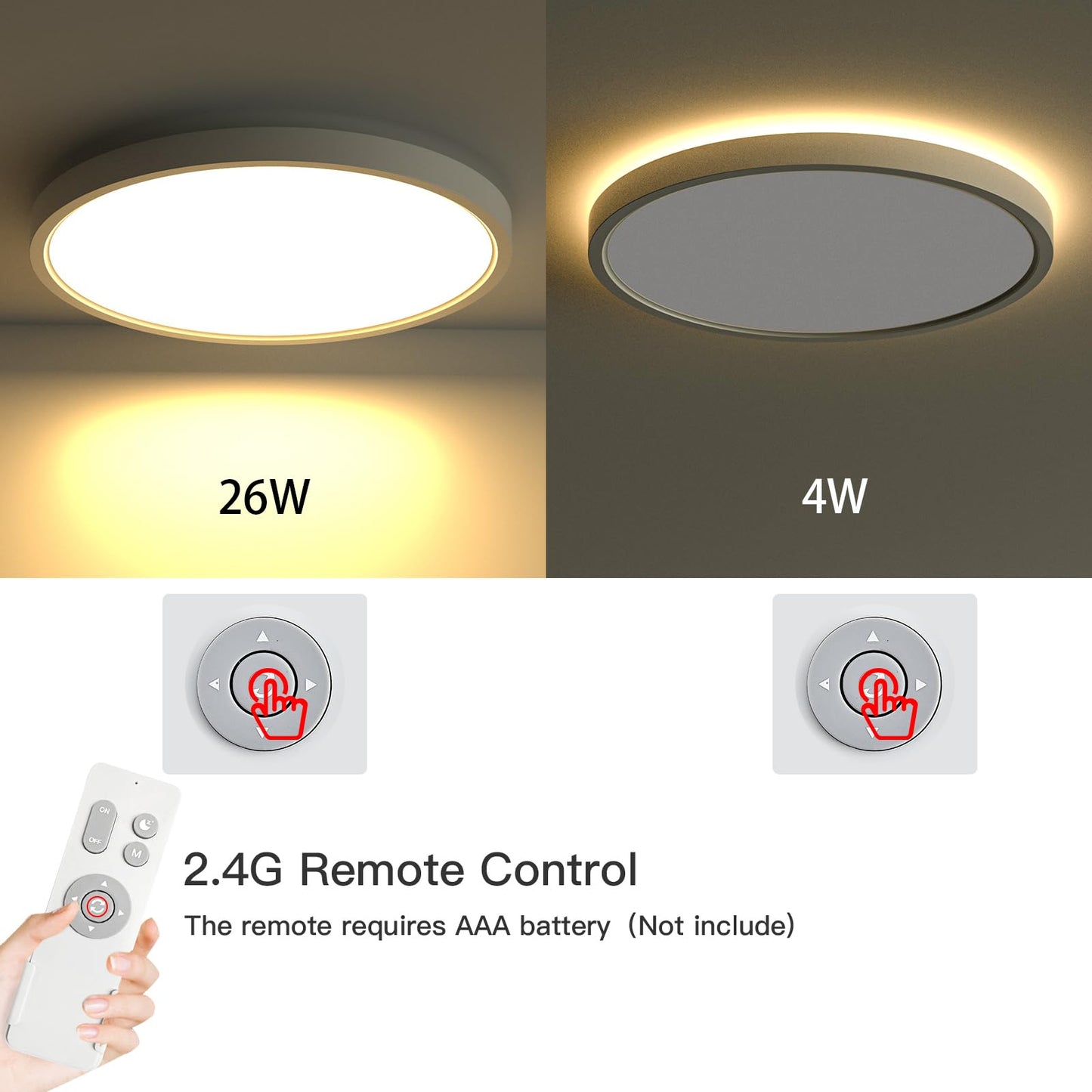 Roomratv Ceiling Light Fixture, 15.8in Flush Mount Nightlight, Remote Control, 3000K-6500K Color Changeable, White Polycarbonate