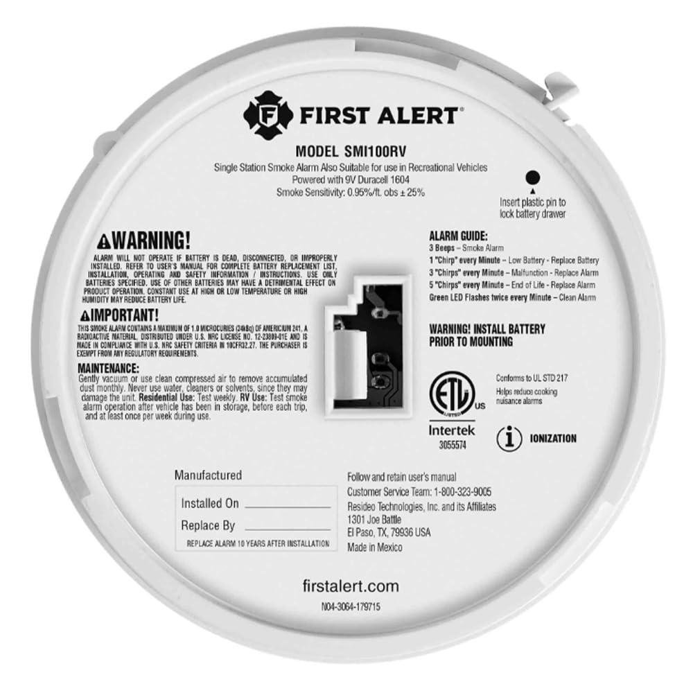 First Alert 1046846 RV Approved Battery-Operated Smoke Alarm