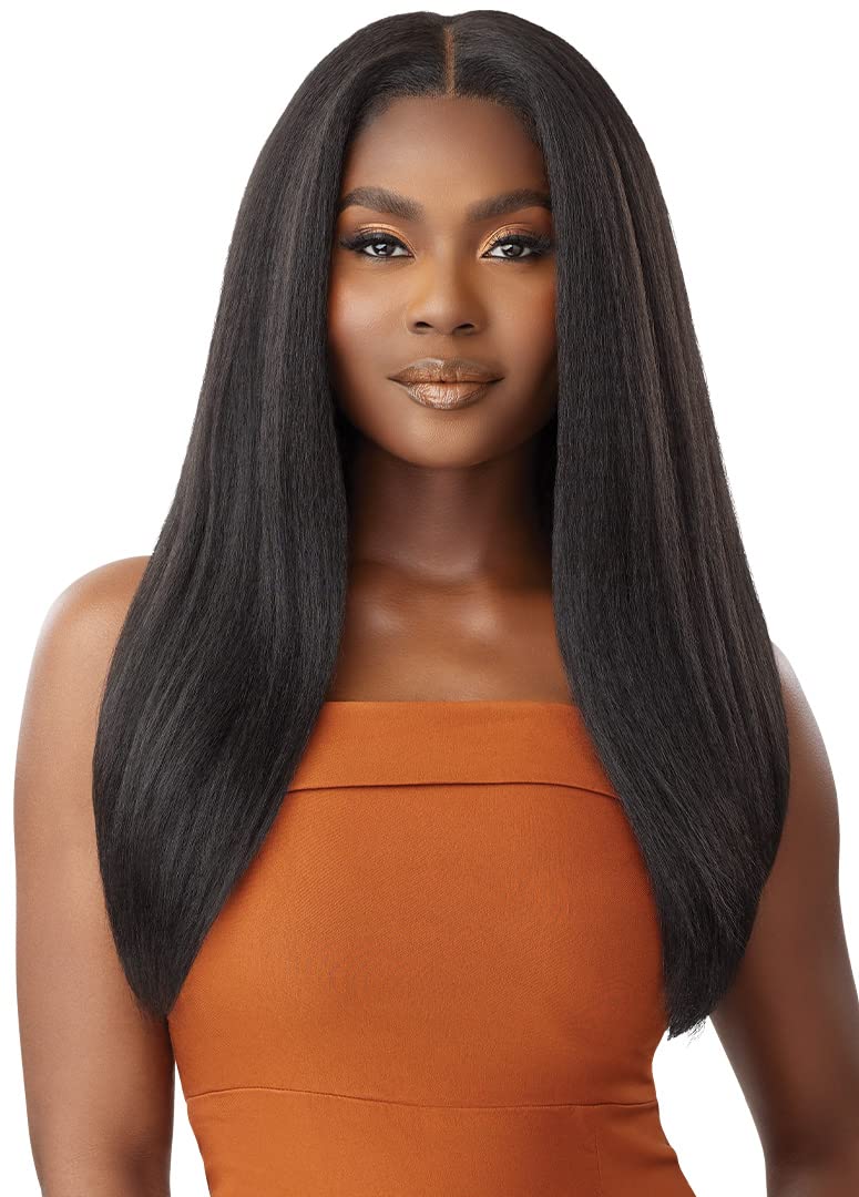 Outre - 5X5 Lace Closure Wig - Human Hair Blend - Kinky Straight 24 (JET BLACK 1)