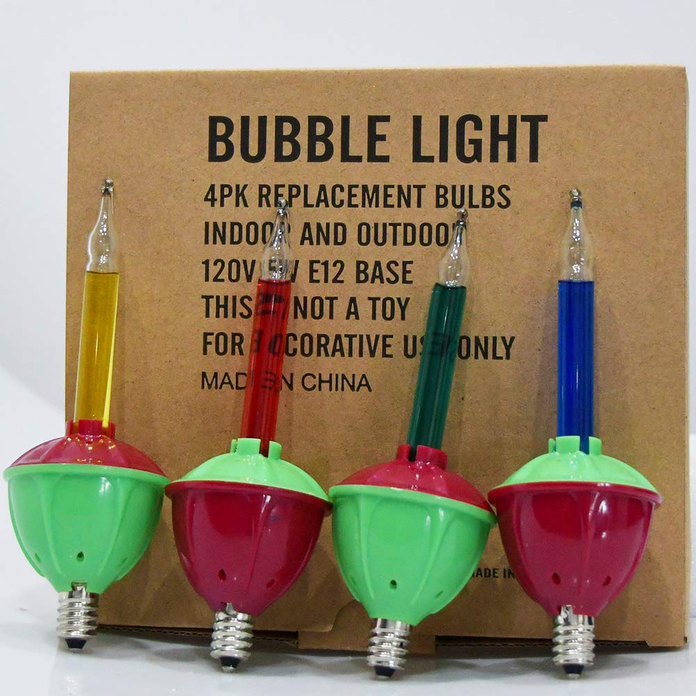 Romasaty Christmas Replacement Bubble Lights  4 Pack Multi-Color Light Bulbs - C7/E12 Candelabra Base Christmas Tree Holiday Decoration Lights