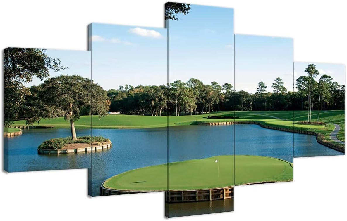 chenchenArt USA Golf Course Wall Art for Living Room Bedroom Bathroom Home Decorations USA TPC Sawgrass Golf Course Pictures Posters Canvas Prints Modern Artwork Framed Ready to Hang(60''W x 40''H)