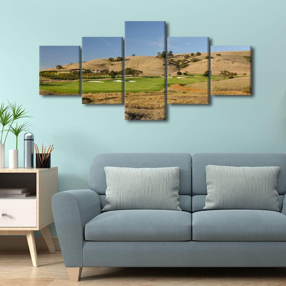 5 Piece American California Golf Course Poster Wall Art Golf Course Field Painting on Canvas Picture for Home Decor Print Modern Artwork for Living Room Bedroom Office Framed Ready to Hang - 50"Wx24"H