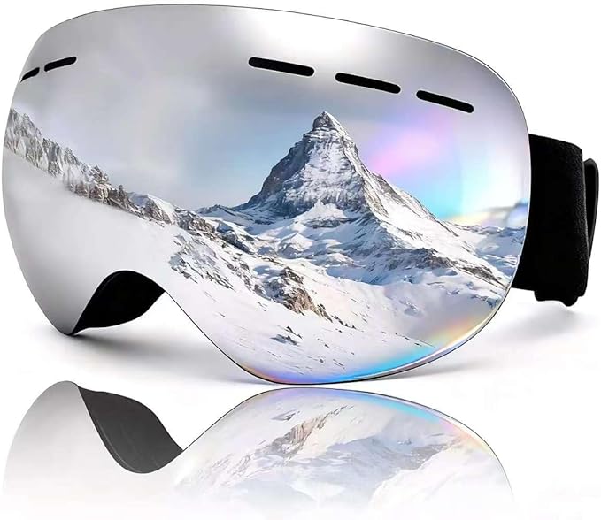ROMRLD Ski Goggles - REVO Anti-Fog Lens, UV400 Protection, TPU Frame, for Men & Women (Silver & Gray Lens)