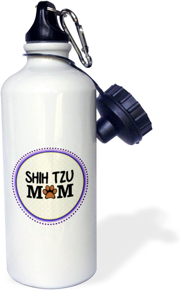 3dRose "Shih Tzu Dog Mom-Doggie mama by breed-paw print mum love-doggy lover pet owner purple circle" Sports Water Bottle, 21 oz, White