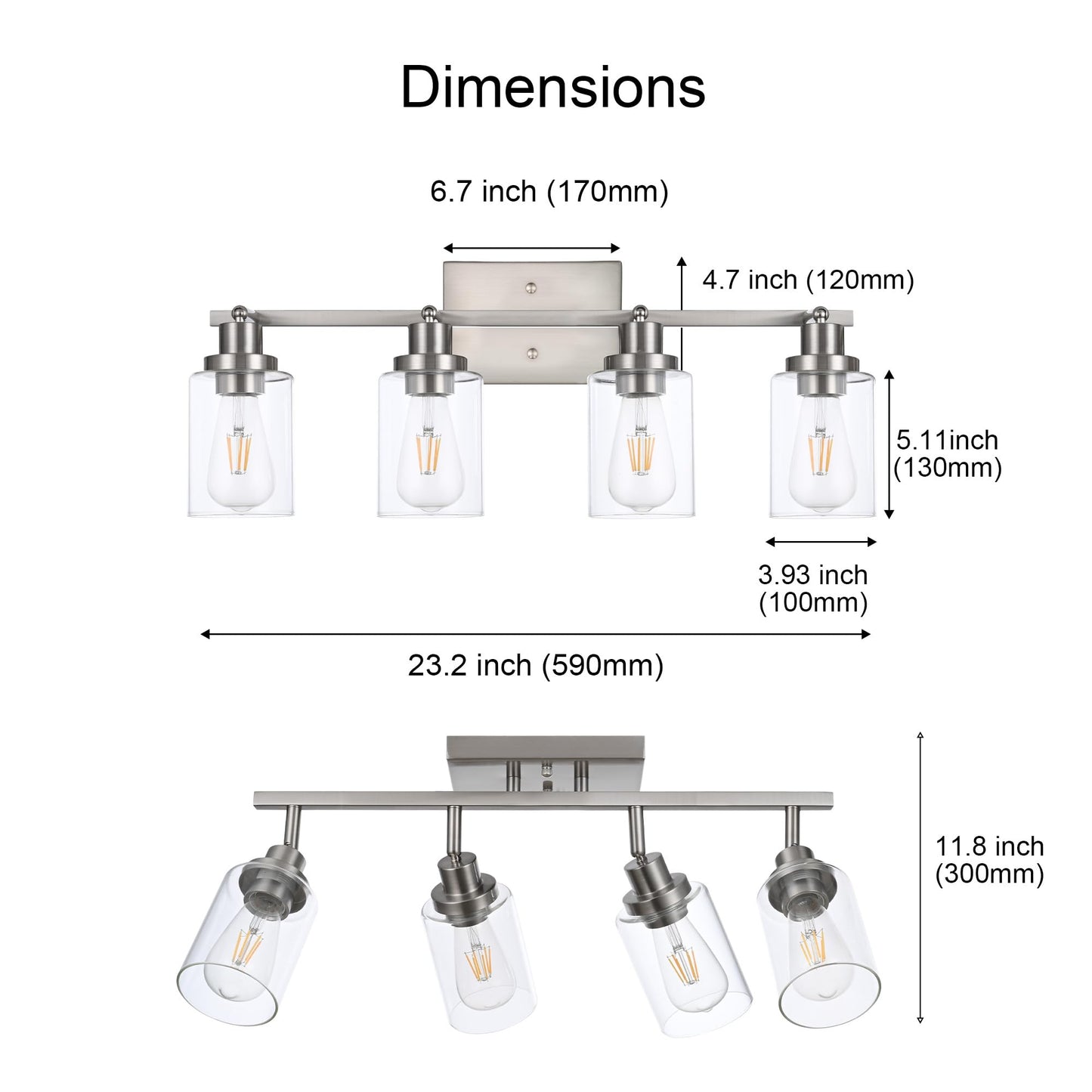 Wanluce 4 Light Track Lighting Fixtures Ceiling Kitchen Track Lighting Kit Brushed Nickel Bathroom Tracking Vanity Lights With Clear Glass Shade  Rotatable Spotlight For Accent Task Wall Art Hallway