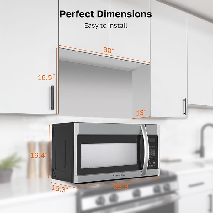 30" Over the Range Microwave Oven, ThermoMate 1.9 Cu. Ft. Capacity Microwave Over the Stove with One Touch, 1000 Cooking Watts, 400 CFM, 11 Power Levels, Sensor Cooking, LED Lighting, Stainless Steel