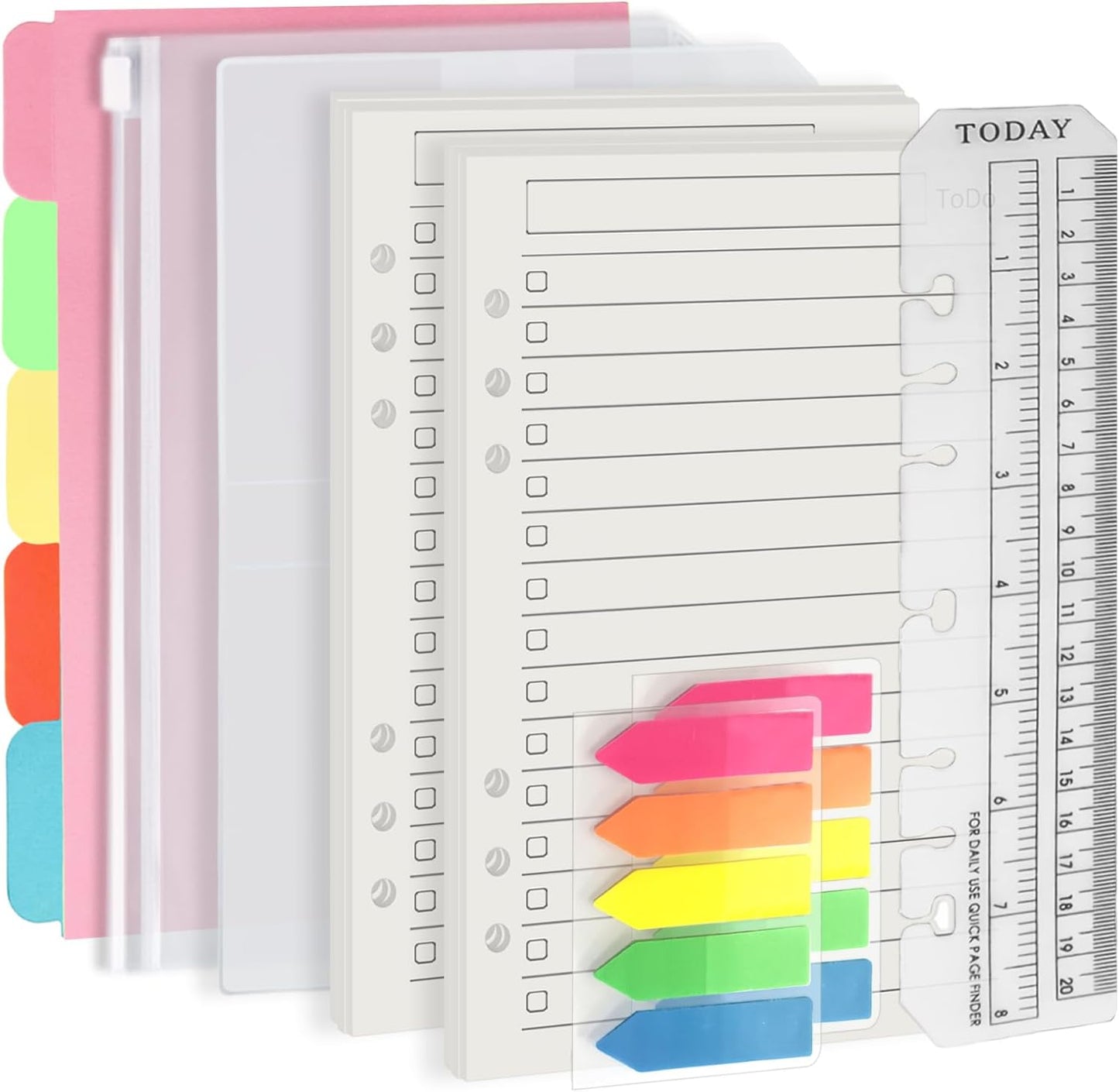 Harphia A5 6 Holes Binder Refill Value Set, 90sheets to do list loose leaf paper with sticker and divider, todo planner insert with binder pocket for A5 binder 6 holes refillable notebook,005da5todo