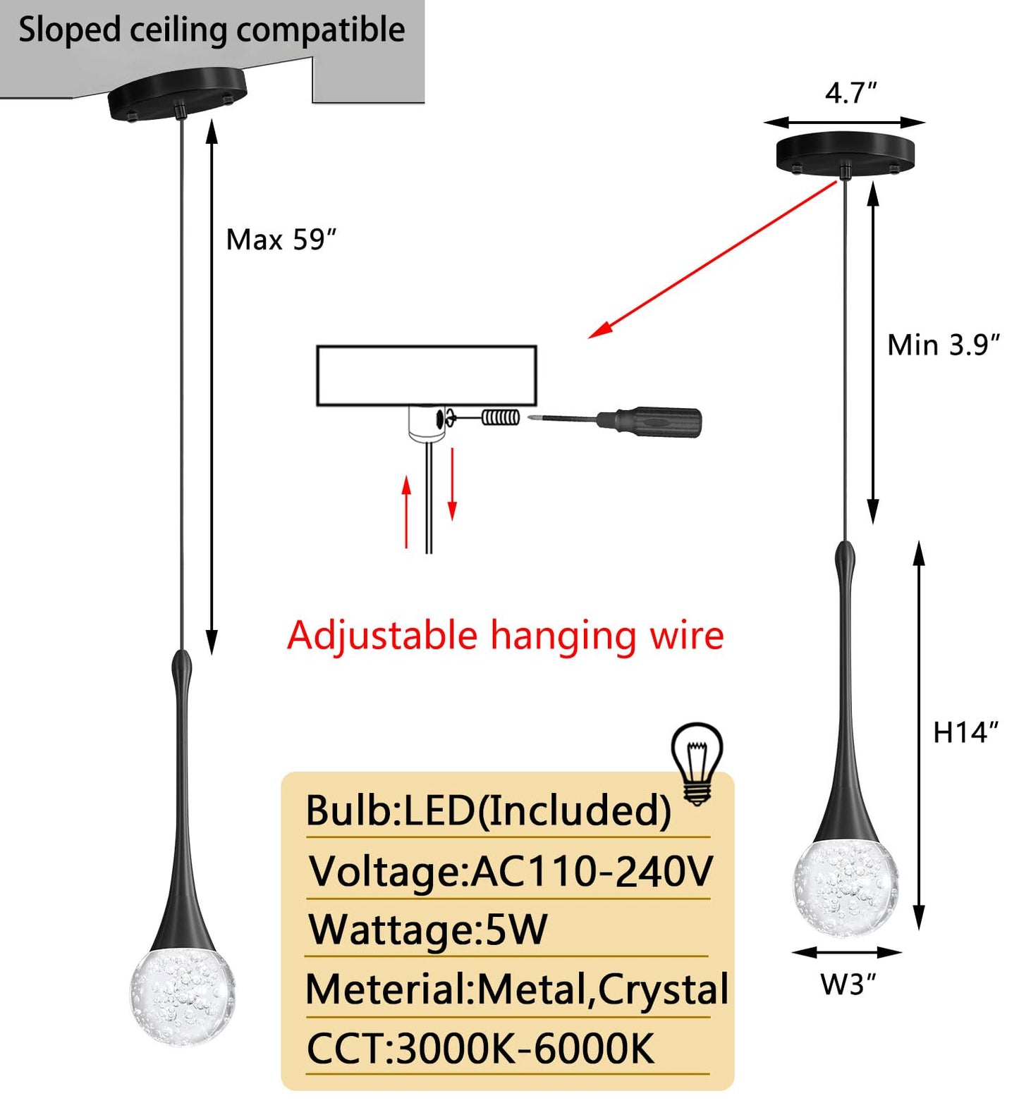 Cenozo Modern Pendant Lights For Kitchen Island Led Dimmable Crystal Glam Ceiling Pendant Lighting For Dining Room Hallway Bedroom Corner Lamp Black