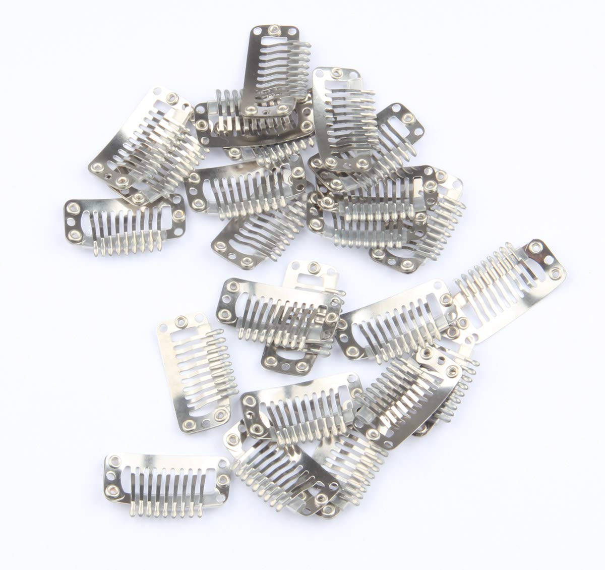20pcs Metal Snap Clips for Hair Extensions DIY Stainless Steel Wig combs Hair Wig Cap 9 Teeth 32mm 1.2g/pc Silver Color