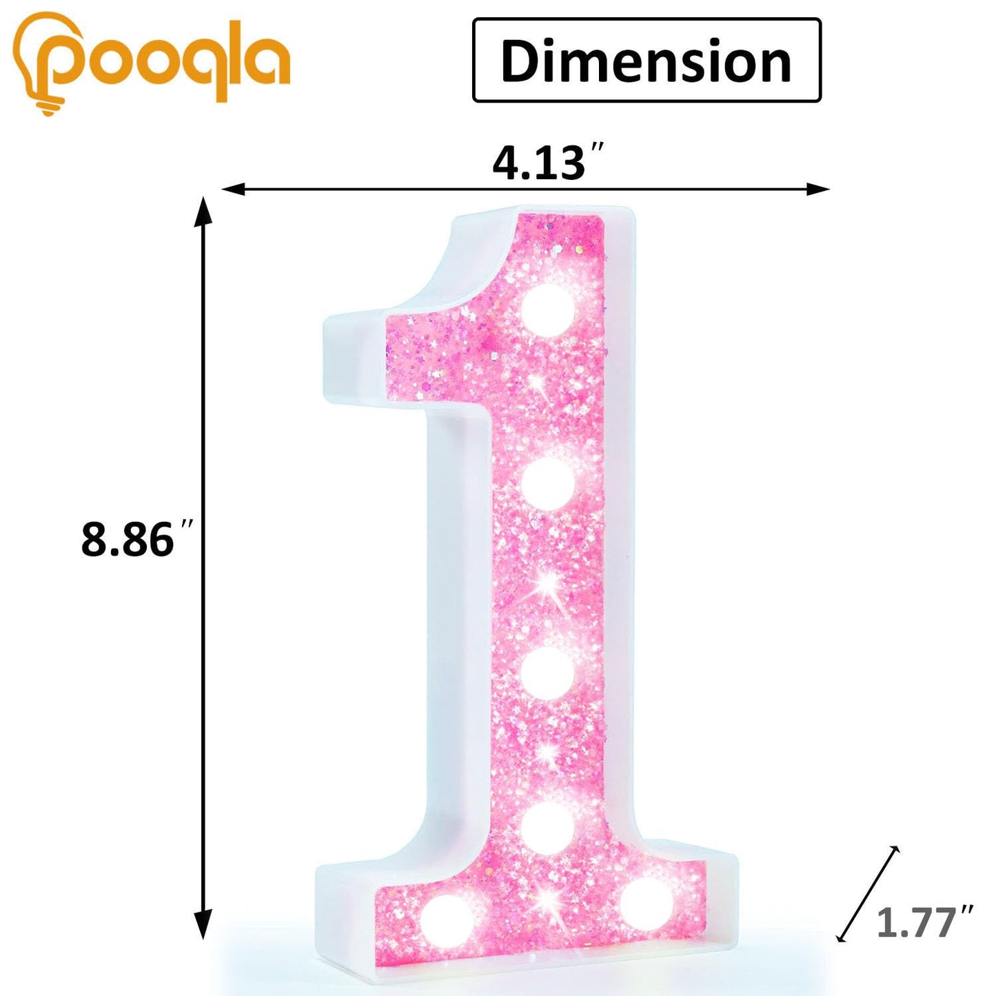 Pooqla Marquee Number Lights  Pink Light Up Numbers For Girls 1St 10Th Birthday  Battery Powered Glitter Number Night Light Gift For Christmas Bedroom Dorm Party Decoration  Cool White Number 1