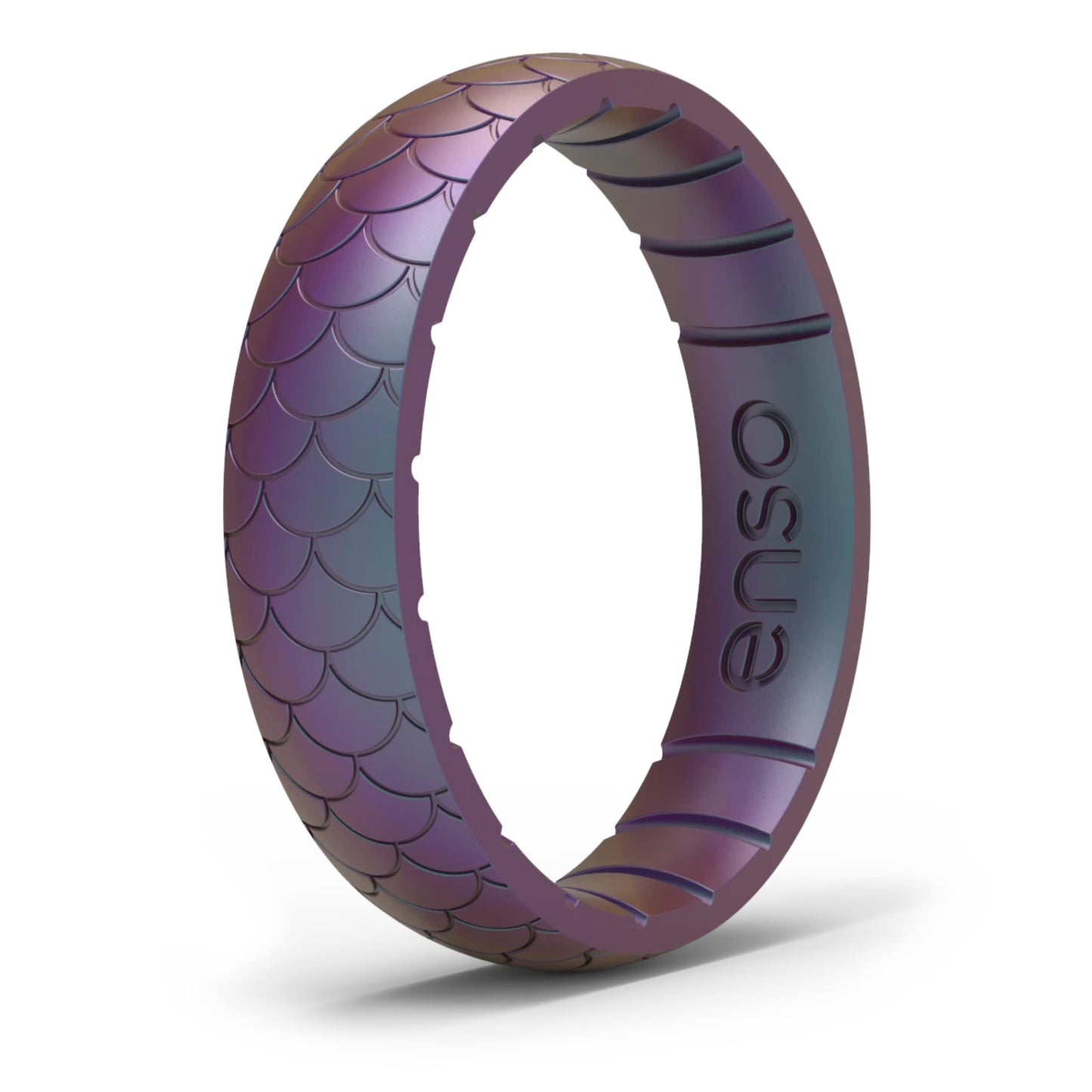 Enso Rings Etched Thin Legend Silicone Ring - Ultra Comfortable, Breathable, and Safe Wedding Ring - Mermaid Scale, 10