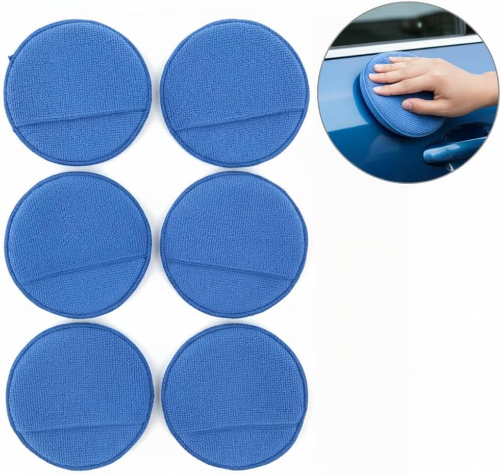 Car Wax Applicator Microfiber Wax Applicator Pads, Ultra-Soft Buffing Polishing Foam Pads with Finger Pocket for Car Auto Detailing and Fine Cleaning (5 inch, 6-Pack, Blue)