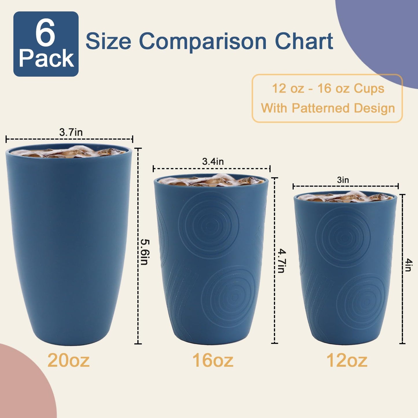BUSOKIP 12 oz Wheat Straw Cups Set of 6, Alternatives to Plastic Cups Reusable, Unbreakable Drinking Glasses, Dishwasher Safe Drinking Cup, Small Water Cup for Kitchen (Multicolor)