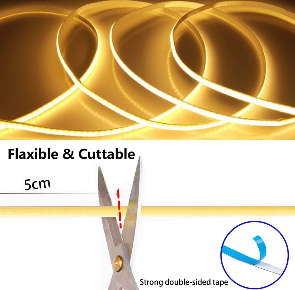 Mdee?Usb Cob Tape Light Led Strip 3.28Ft/1M- Flexible 5Mm Hidden Dc 5V Led Tape With 320 Leds/M For Warm White (4000K) Lighting. Cuttable  Shapeable  Usb Powered. Ideal For Kitchen  Office Decor