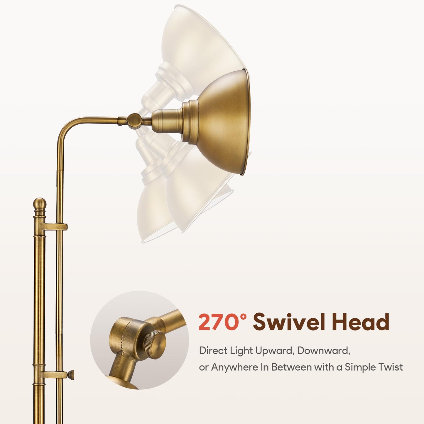 VONLUCE Industrial Brass Floor Lamp, Adjustable Height & Head, 65in, Metal, Model PTLN816GD