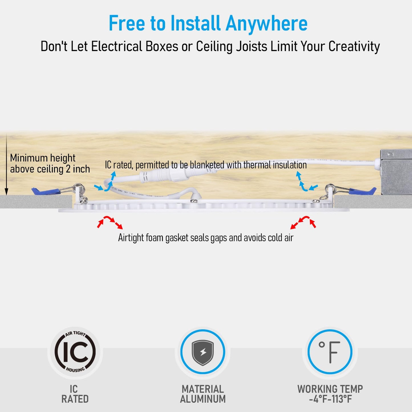 TORCHSTAR 12-Pack Ultra-Thin LED Recessed Lighting, 8 Inch, Aluminum, Daylight 5000K, Dimmable, Model A-49989, 1500