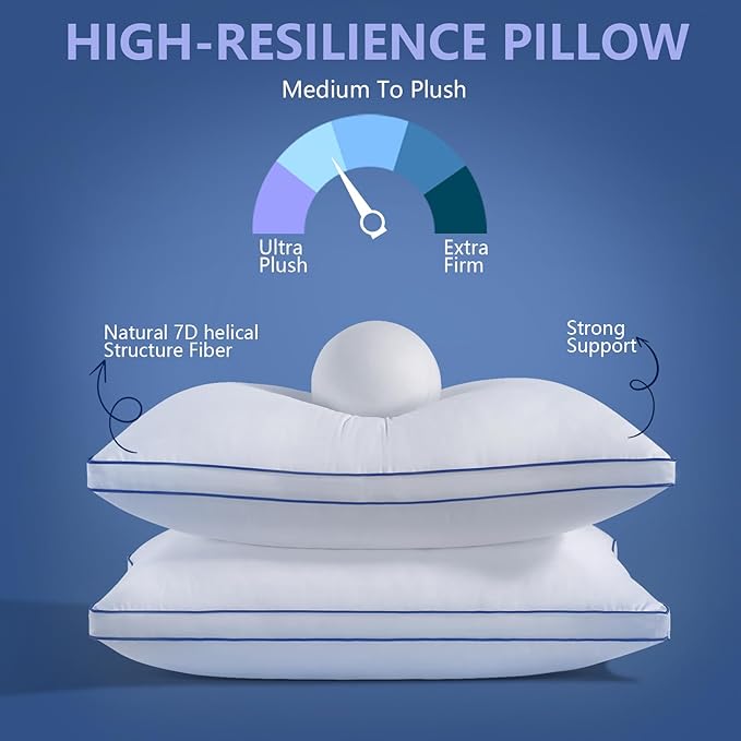 HARNY Bed Pillows for Sleeping, Queen Size Set of 2, Luxury Soft Hotel Quality and Supportive Down Alternative Microfiber Filled for Back, Stomach or Side Sleepers, Breathable & Skin-Friendly