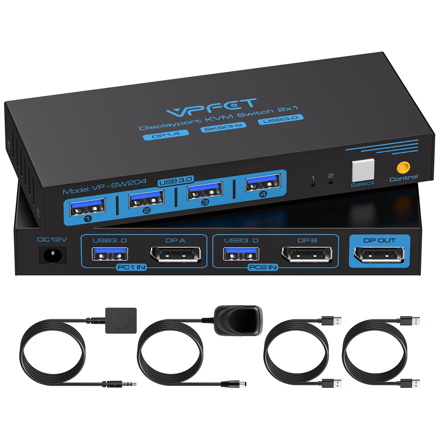 8K@60Hz Displayport Kvm Switch 1 Monitors 2 Computers USB 3.0 DP1.4 Kvm Switches Display Port for Two Computers Share Single Screen Mouse Keyboard and 2 Additional Peripherals