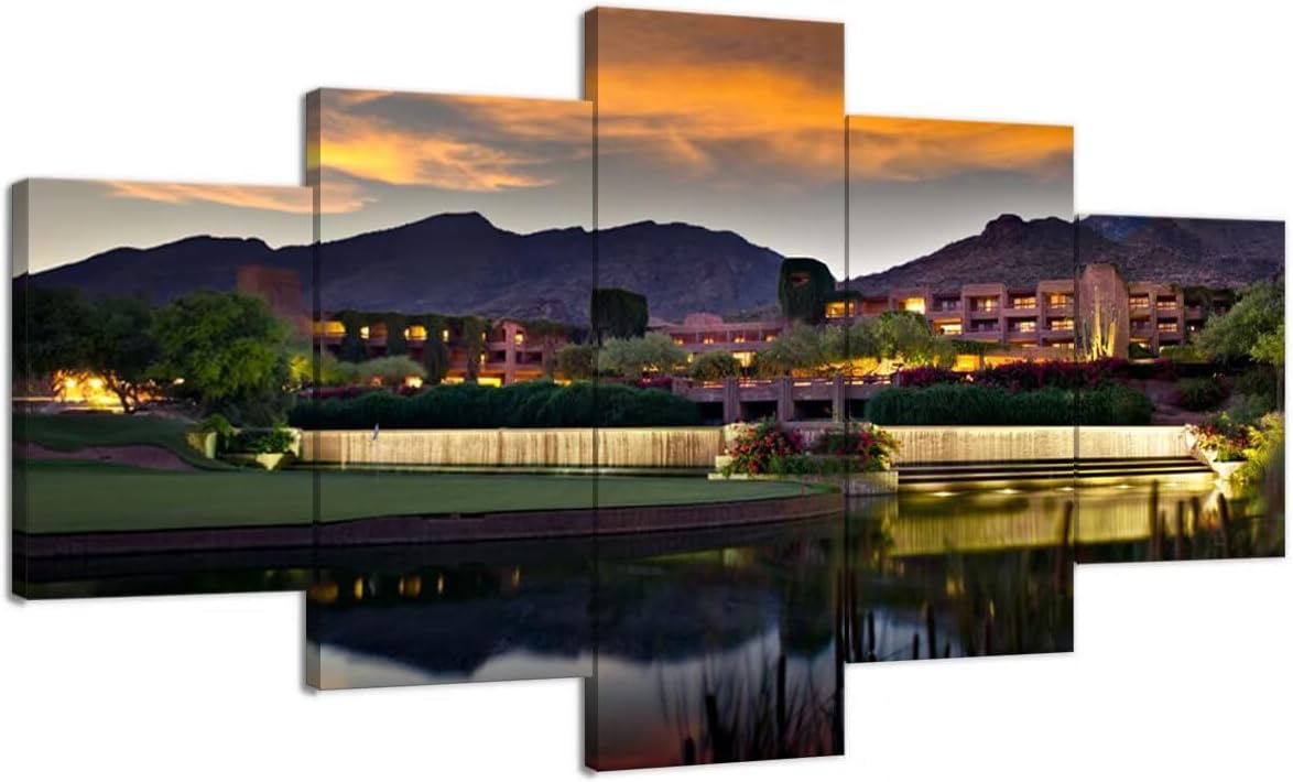 chenchenArt Foothill Mountains Golf Course Wall Art for Office Living Room Bedroom Home Decorations Golf Course Pictures Posters Canvas Prints Modern Artwork Framed Ready to Hang(60''W x 32''H)