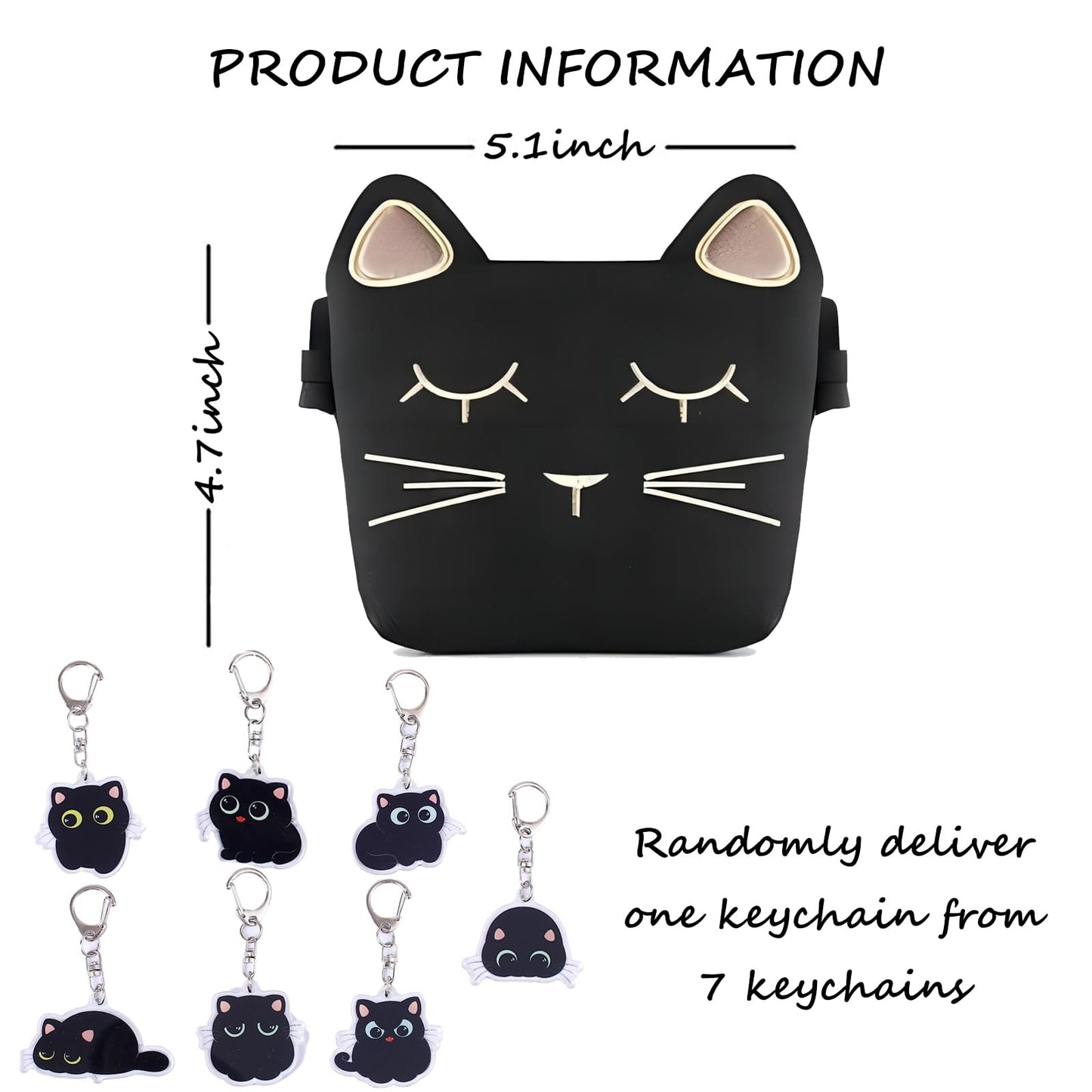 Black Cute Girls' Crossbody Bag, Cat-shaped Shoulder Bag Lightweight and Practical Children's Messenger Bag With a Random Black Keychain