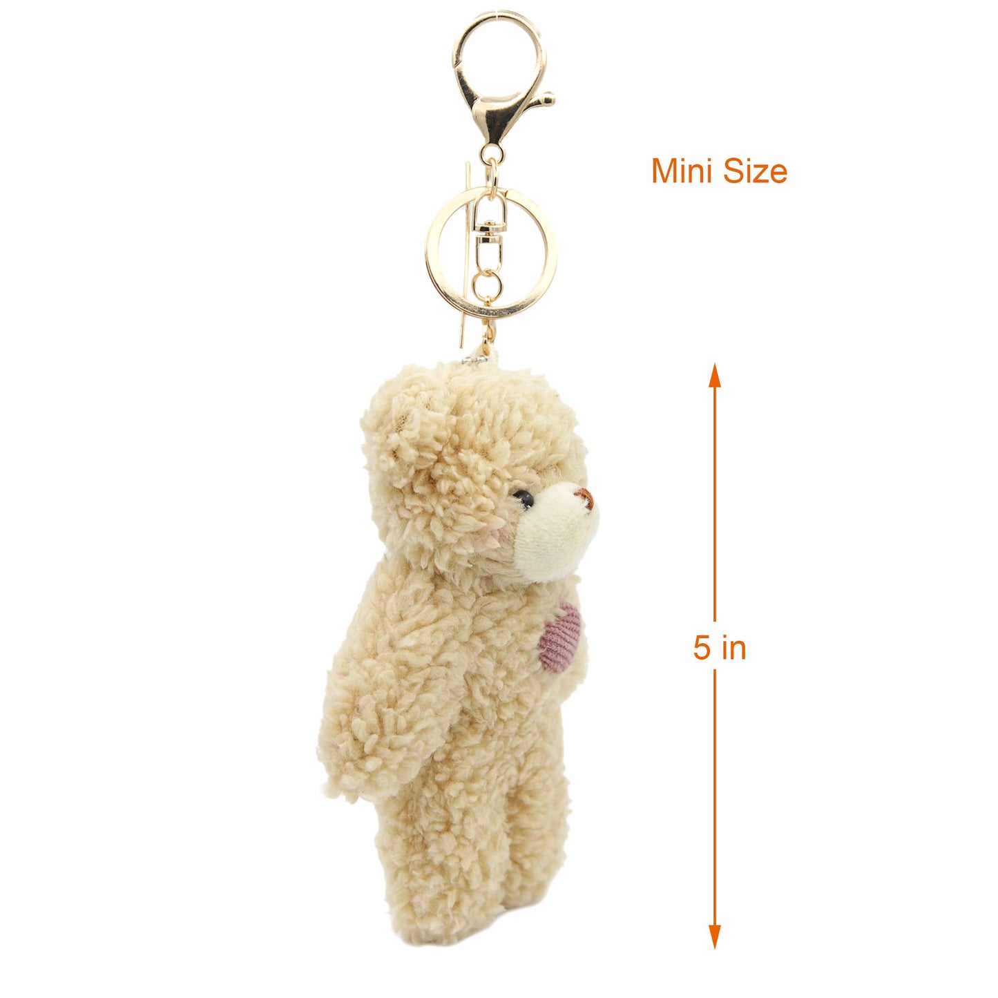 Zitokin Bear Plush Keychain Toys for Kids with Purple Heart 5" Inch Stuffed Teddy Plushie Backpack Purse Pendant Gift for Girls (B-Brown-Heart)