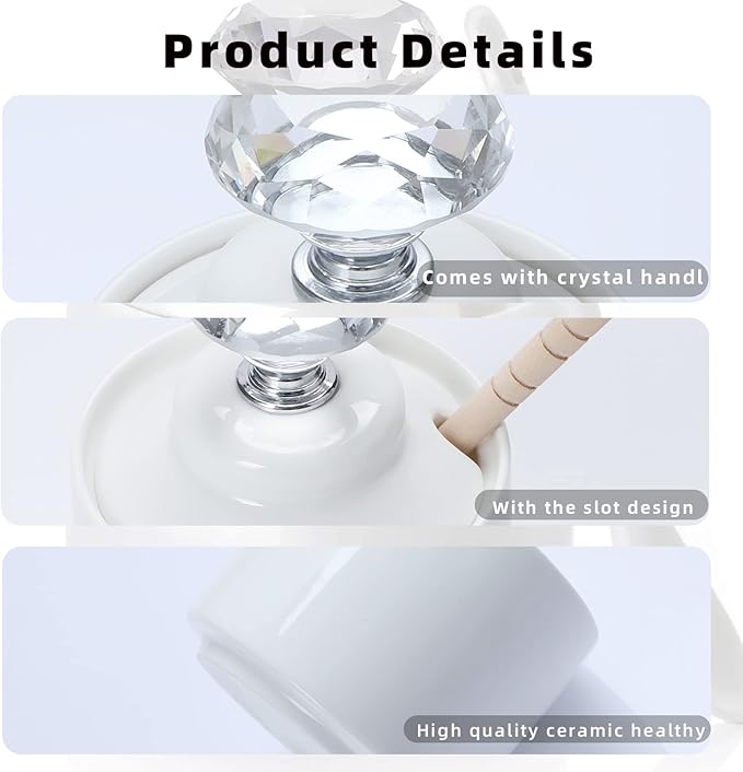 ONTUBE Ceramic Honey Jar with Dipper and Crystal Lid, Small Honey Pot for Home Kitchen, 8oz (Silver)