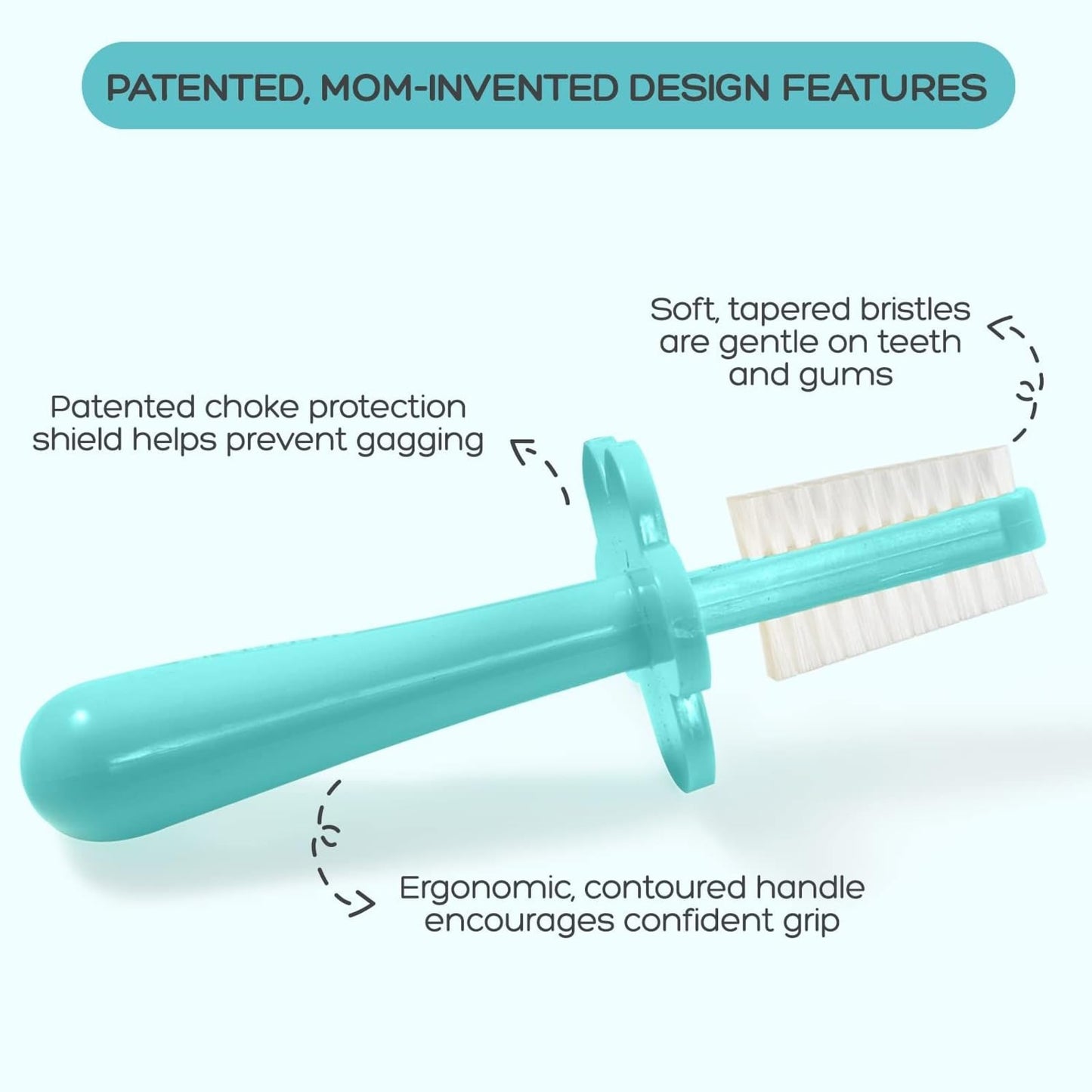grabease Silicone Finger Toothbrush for Infants & Toddlers - Double-Sided Tapered Bristles for Toddler Teeth Cleaning - Choke Protection Shield for Kids Toothbrush - 1 Count, Teal