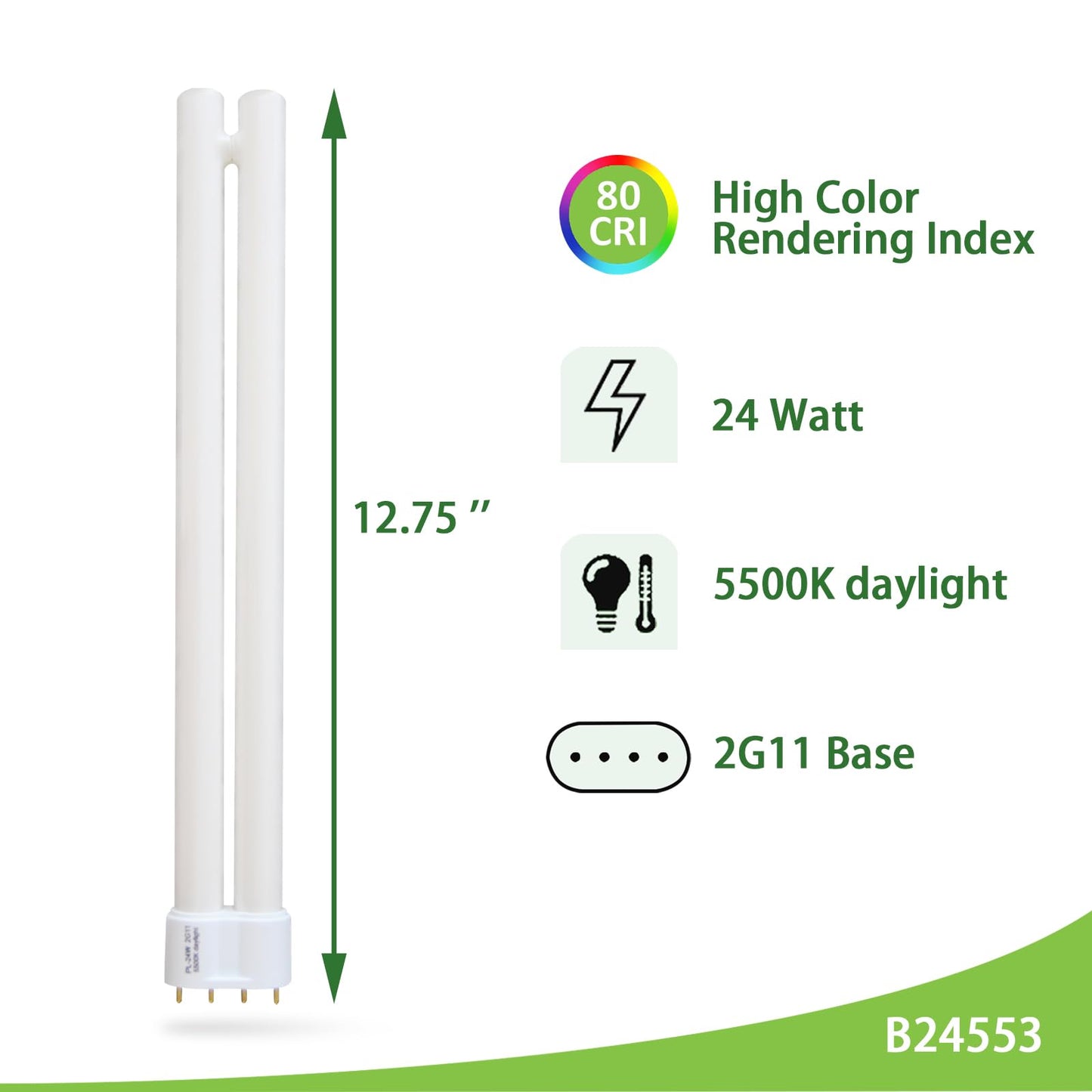 Dameiol (2Pack) Pl24-C 24W Fluorescent Light Bulbs, 5500K Bright Natural Daylight, 2G11 Base, Replacement For Ottlite B245