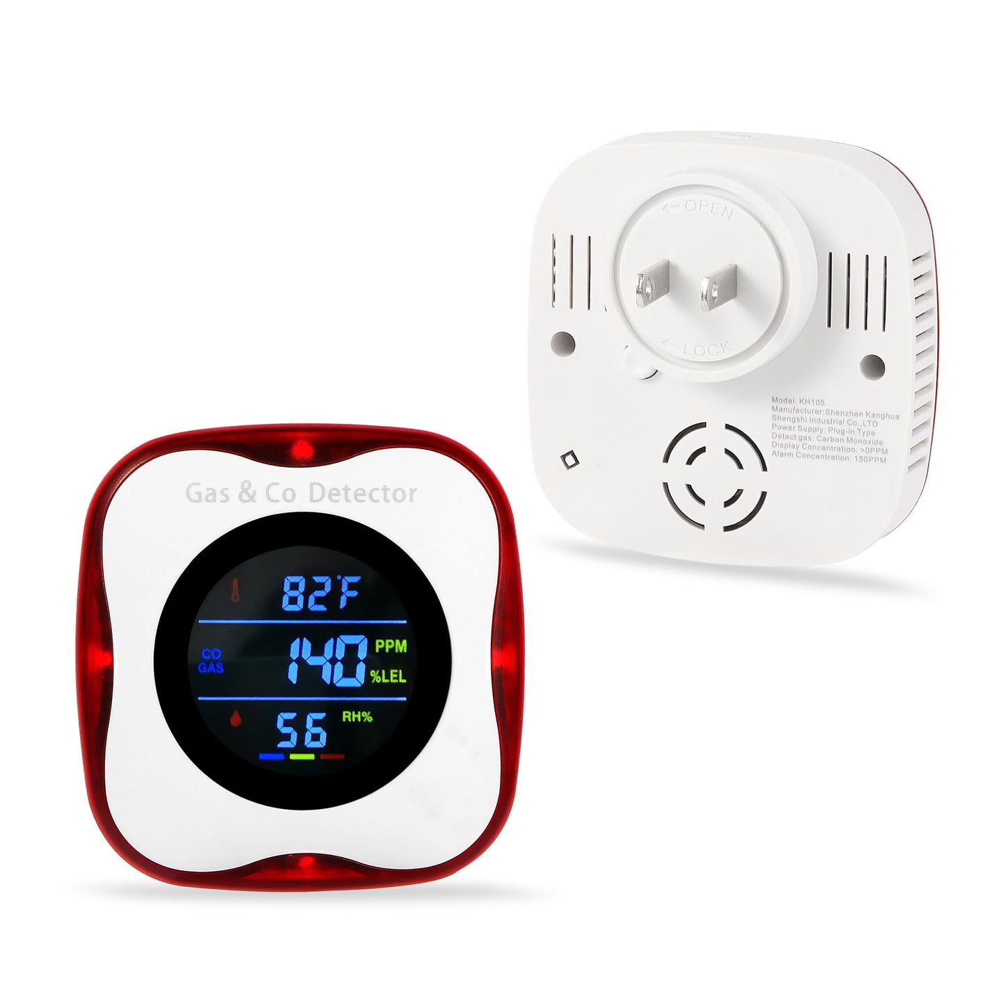 Plug in Gas & Carbon Monoxide Detector,4-in-1 Natural Gas Leak Detector,Carbon Monoxide Alarm,°F&Humidity,Combination CO & Propane Detector for Home,RV