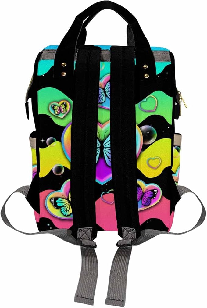 D-Story Custom Diaper Bag Baby Backpack Expandable For Mom Baby Mommy Daypack Expandable For Mothers Day Gift For Mothers Day Gift Custom Newborn Bags, Rainbow Butterflies