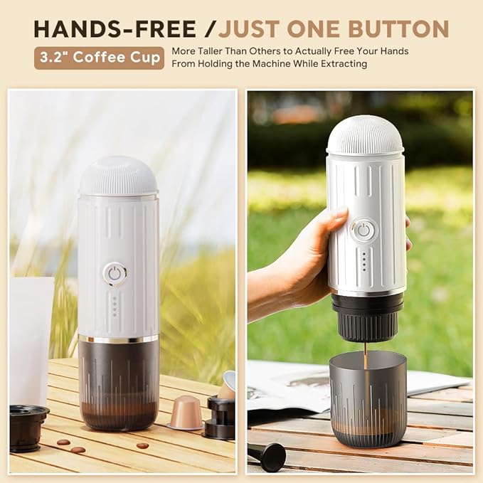 BENFUCHEN Portable Electric Espresso Machine, Self-Heating Mini Electric Espresso Maker For Ground Coffee & NESPRESSOpods, 19 Bar Mini Coffee Maker On the Go For Travel Camping Hiking RV Office, White