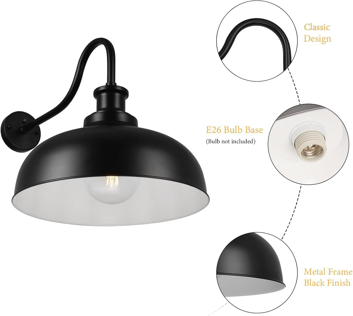 Diyel Dusk To Dawn Outdoor Barn Light 16 Inch Dome Outdoor Wall Sconce Farmhouse Exterior Wall Mount Light Wall Lighting Fixture Industrial Black Wall Lantern For Porch Garage  3 Pack
