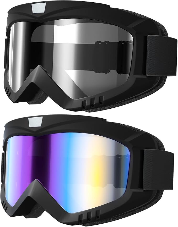 Dirt Bike Goggles Motorcycle Goggles - 2 Pack ATV, Ski, Windproof Glasses for Adults, Men, Women, Youth
