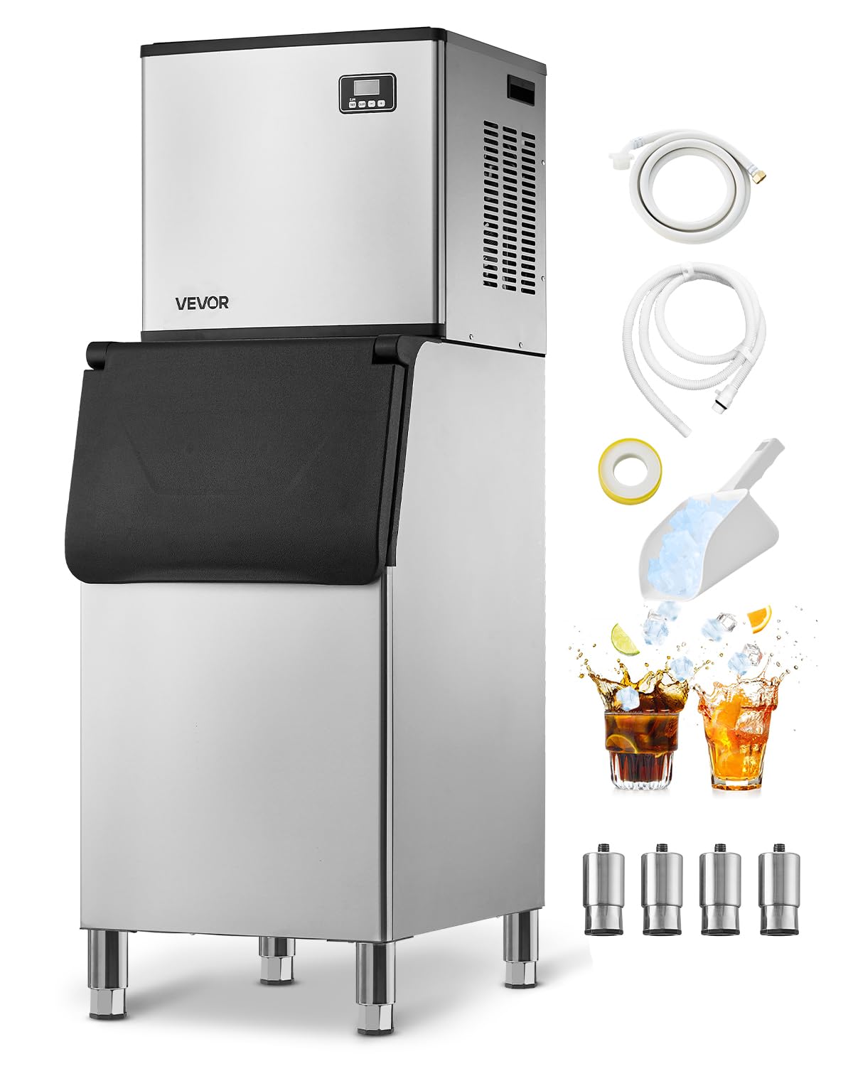 Vevor Commercial Ice Maker Machine, 360Lbs/24H Ice-Making Machine With 300Lbs Large Storage Bin, Auto Self-Cleaning Ice Maker Wi